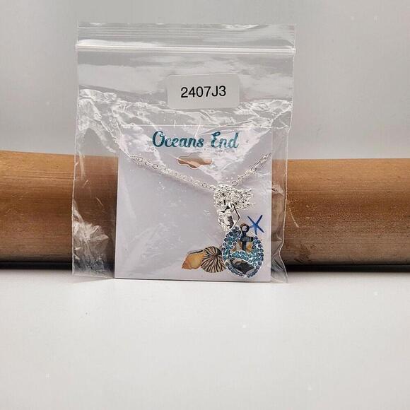 Mermaid Blue Rhinestones Silver Necklace 18" with 3" ext - Picture 4 of 4